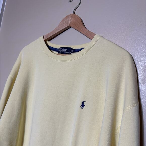 Polo Ralph Lauren Crewneck Pullover Sweatshirt Yellow Men’s Size L Y2K Preppy - Picture 3 of 11
